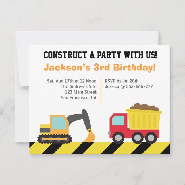 Convites Festa de Aniversário Tema Veículos de Construção p (Frente)