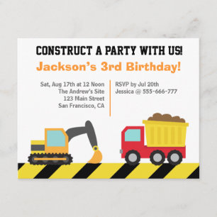 Convites Festa de Aniversário Tema Veículos de Construção p
