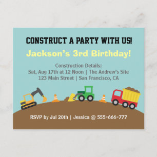 Convites Festa de Aniversário Tema Veículos de Construção p