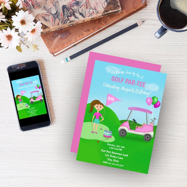 Convites Festa de Aniversário Temática de Golfe para Menina (Celebrate your child's birthday with this fantastic golf party invitation!)