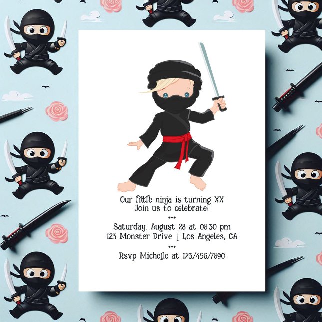 Convites Festa de aniversário temática Ninja (Ninja themed Birthday Party Invitation)
