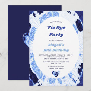 Convites Festa de Aniversário Tie Dye Azul Índigo Shibori