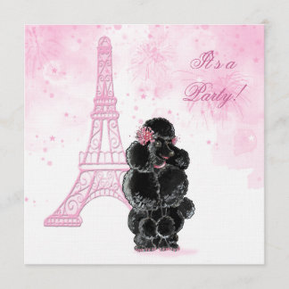 Convites Festa de aniversário Torre Eiffel e Poodle Preto
