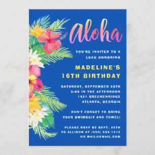 Convites Festa de aniversário Tropical Aloha Havaiana Luau