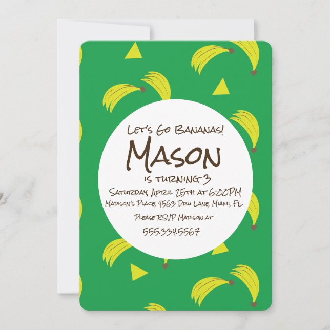 Convites Festa de aniversário tropical Banana Monkey Safari (Frente)