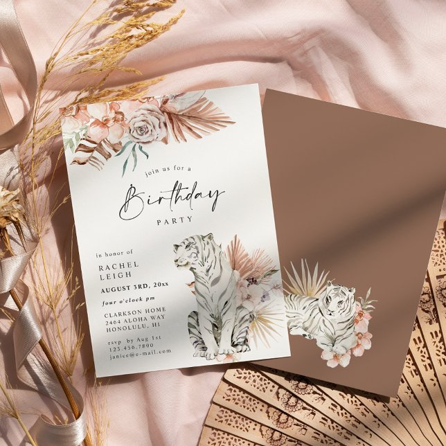 Convites Festa de aniversário Tropical Boho Tigers (Criador carregado)