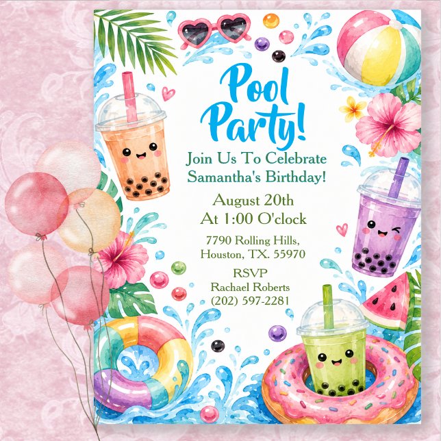 Convites Festa de Aniversário Tropical com Aguarela na Pisc (Criador carregado)