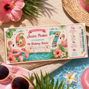 Convites Festa de Aniversário Tropical Flamingo na Piscina