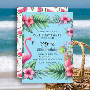 Convites Festa de aniversário Tropical Flamingo Watermelon