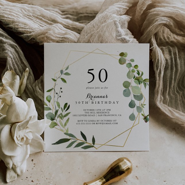 Convites Festa de aniversário tropical verde geométrica Dou (Criador carregado)