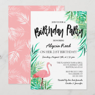 Convites Festa de aniversário tropical Watercolor Flamingo