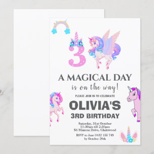 Convites Festa de aniversário Unicorn editável