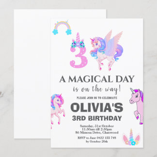 Convites Festa de aniversário Unicorn editável