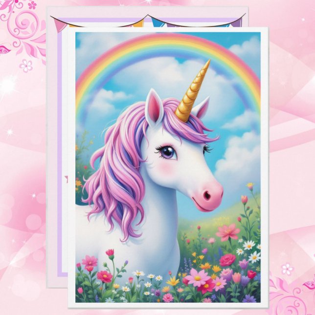 Convites Festa de aniversário Unicórn Fácil Adicionar Seus  (Criador carregado)