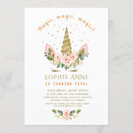 Convites Festa de Aniversário Unicórnio Flores Coral Modern