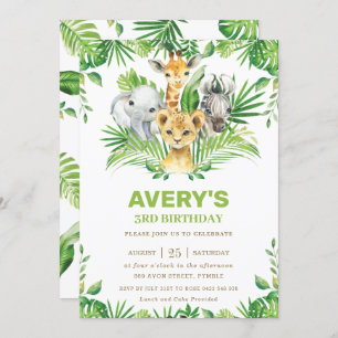 Convites Festa de aniversário verde dos animais Safari da s