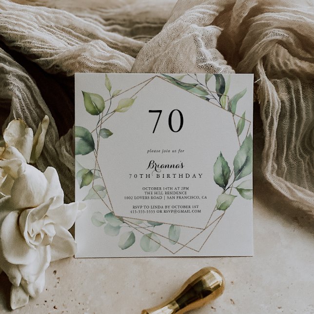 Convites Festa de aniversário Verde Elegante Dourada Geomét (Criador carregado)