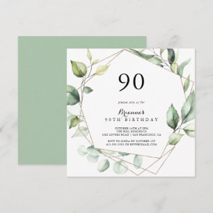 Convites Festa de aniversário Verde Elegante Dourada Geomét