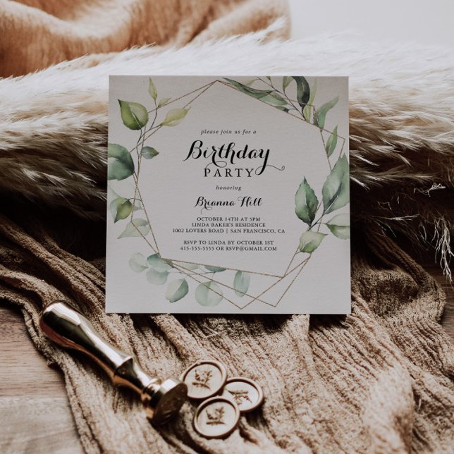 Convites Festa de aniversário verde geométrica Elegante Dou (Criador carregado)