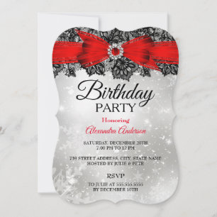 Convites Festa de aniversário Vermelha Arco de rendas