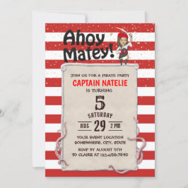 Convites Festa de aniversário Vermelha de Garota Pirata Bon