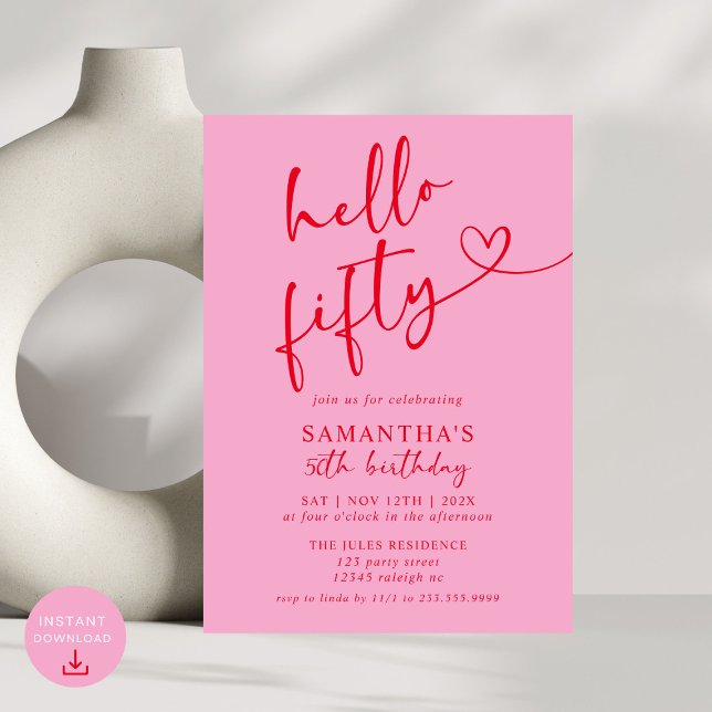 Convites Festa de aniversário Vermelho Cor-de-rosa moderno, (Criador carregado)