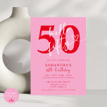 Convites Festa de aniversário Vermelho Cor-de-rosa moderno,<br><div class="desc">Celebre em estilo com nosso moderno Elegante rosa e Red Hello 50º Convite de aniversário! Com uma vibrante mistura de tons rosas e vermelhos, este convite chic é perfeito para marcar um marco tão fabuloso. A tipografia elegante e os design elegantes elementos fazem com que seja uma forma de convidar...</div>