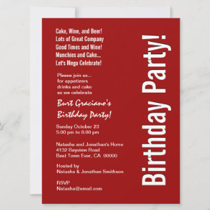 Convites Festa de aniversário Vermelho e Branco Grande Mode