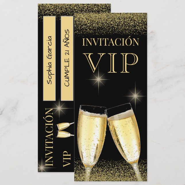 Convites Festa de Aniversário VIP Glitzy Espanhola (Frente/Verso)
