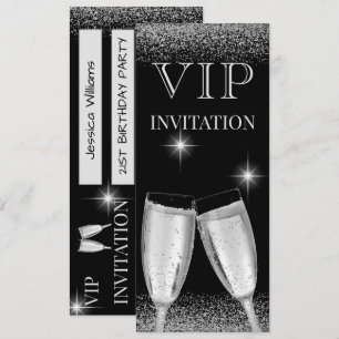 Convites Festa de Aniversário VIP Glitzy Silver