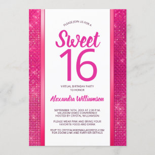 Convites Festa de aniversário virtual 16ª brilhante 16 rosa