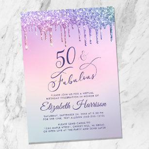 Convites Festa de aniversário Virtual 50th Rosa Brilhante R