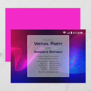 Convites Festa de Aniversário Virtual com Brilho em Rosa In