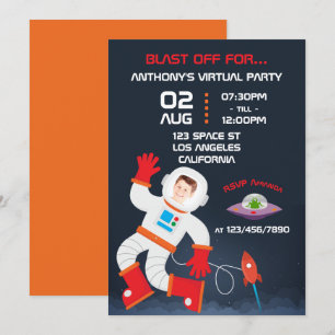 Convites Festa de Aniversário Virtual com Tema de Espaço Si