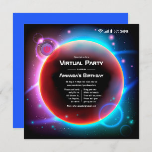 Convites Festa de aniversário Virtual com Temas de Espaço