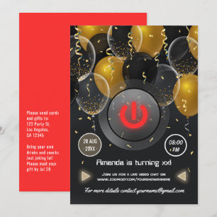 Convites Festa de aniversário virtual de balão preto e Do