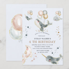 Convites festa de aniversário virtual de baleias e estrelas