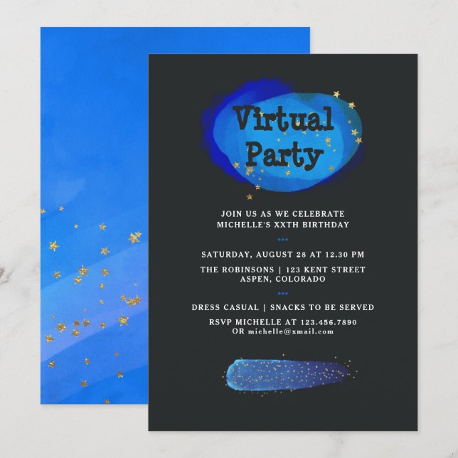 Convites Festa de Aniversário Virtual de Ficção Espacial (Frente/Verso)