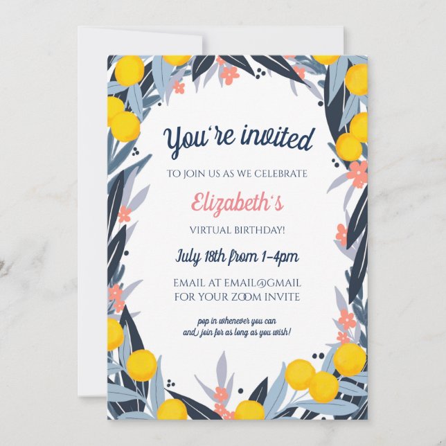 Convites Festa de aniversário Virtual de Notas Tropicais (Frente)