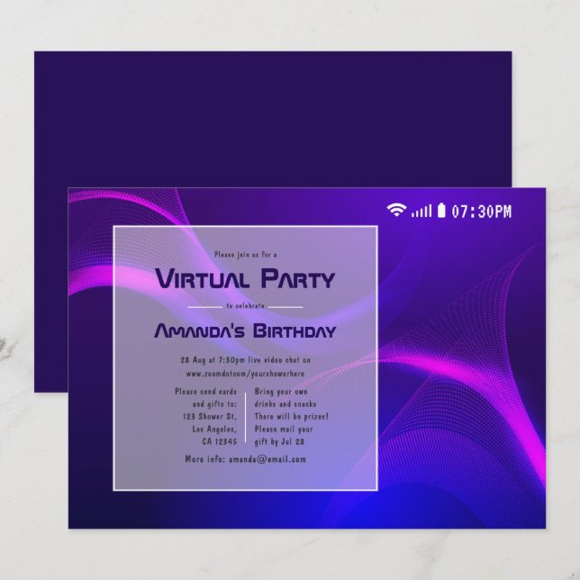 Convites Festa de Aniversário Virtual Futurista (Frente/Verso)