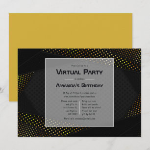 Convites Festa de aniversário virtual negra e geométrica 