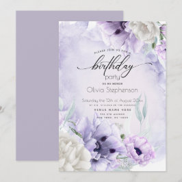 Convites Festa de aniversário Watercolor Lilac Poppy Convit
