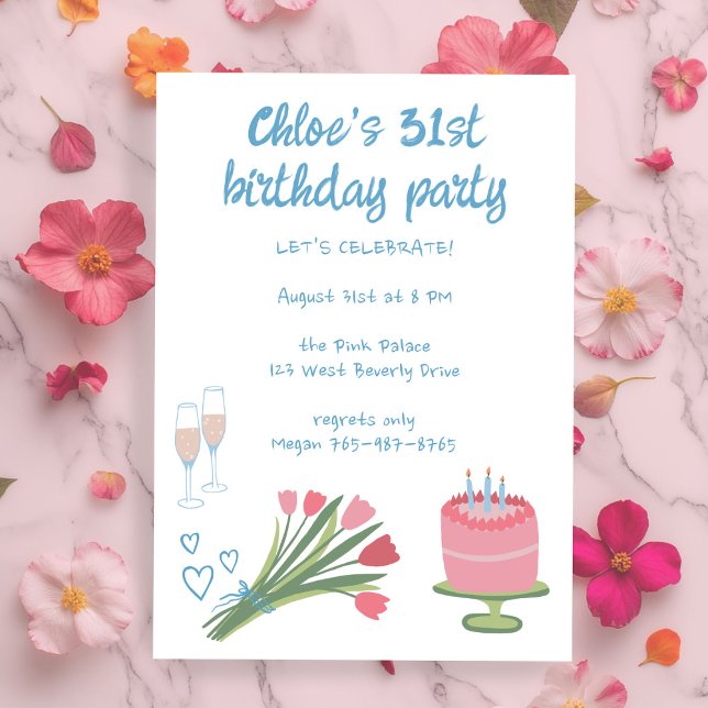 Convites Festa de aniversário Whimsic, Girlie Cute Personal (Whimsical Birthday Party Girlie Cute Custom Invitation
)