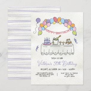 Convites Festa de aniversário Whimsical Adult Desenhada À M