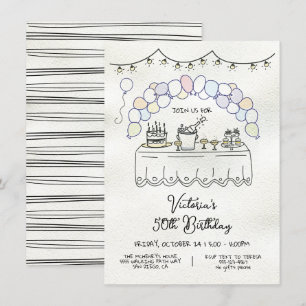 Convites Festa de aniversário Whimsical Adult Desenhada À M