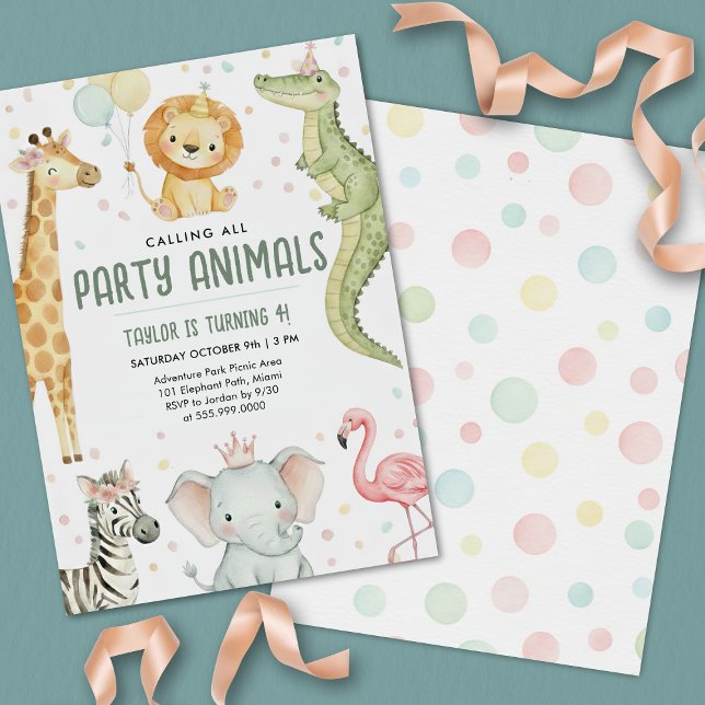 Convites Festa de aniversário Wild One Safari Boy (Calling all party animals safari birthday party invitation)
