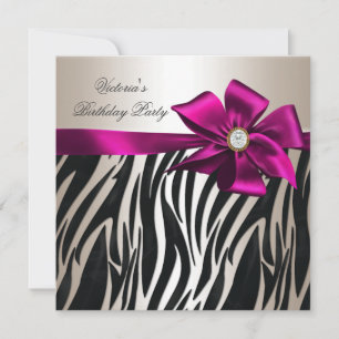 Convites Festa de Aniversário Zebra Branco Creme Preto Rosa