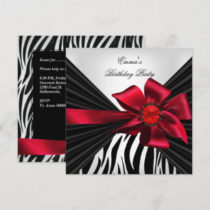 Convites Festa de Aniversário Zebra Elegante Vermelho Preto