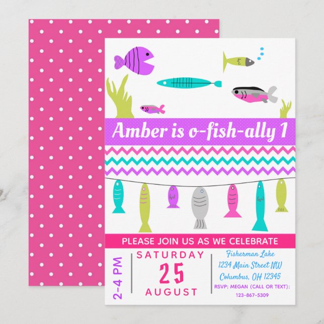 Convites Festa de Aniversários de criança de Pesca para Men (Frente/Verso)
