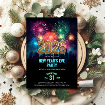 Festa de Ano Novo 2026 com Fogos de Artifício Eleg